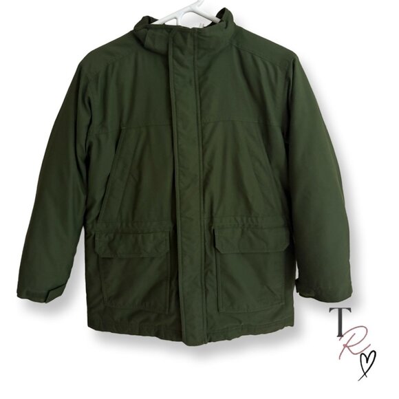LL Bean Kids Hooded Green Winter Parka Heavyweight Jacket Fits Like Kids 10-12 - Picture 1 of 15